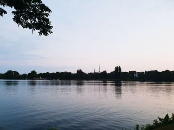 Scenic view of lake against clear sky