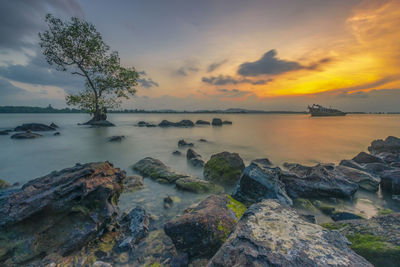 Scenic view of sea against sky during sunset