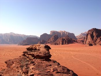 Rock formations in desert against clear sky