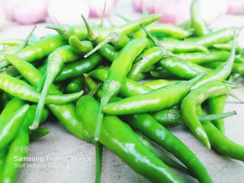 Close-up of green chili peppers