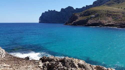 Scenic view of sea against clear sky