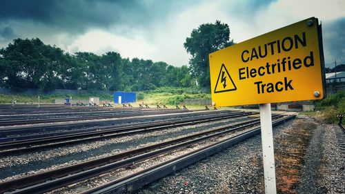 Information sign on railroad track