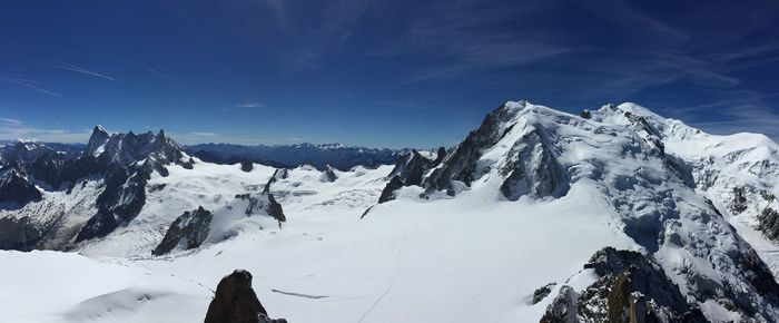 Scenic view of snow covered mountains against sky