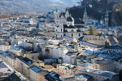 High angle view of buildings in salzburg
