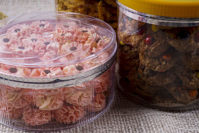 Close-up of glass jar on table