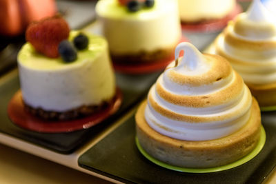 Close-up of cakes on table
