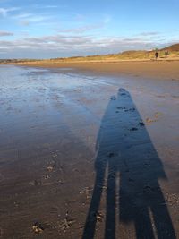 Shadow of people on beach against sky