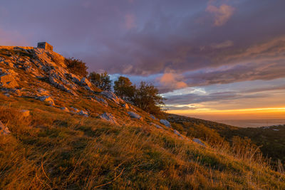 Clouds lit by the sunset on the velebit mountain, croatia