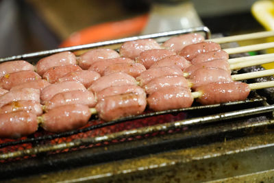 Close-up of sushi on barbecue grill