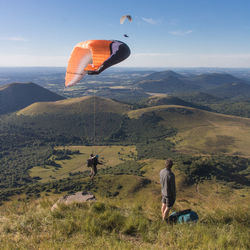 Paragliding from the summit of puy de dôme in auvergne
