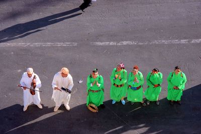 High angle view of people standing outdoors