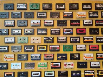 Old cassette collection on the wall