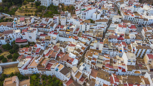 High angle view of buildings in city