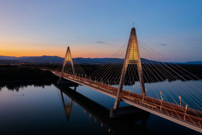 Budapest, hungary - aerial view about the famous megyeri bridge at sunset
