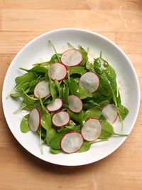 High angle view of salad in plate on table