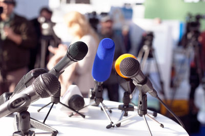 Low angle view of microphone