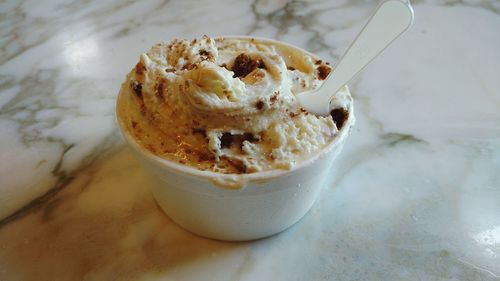 High angle view of ice cream in bowl