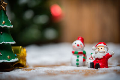 Close-up of christmas decorations on table