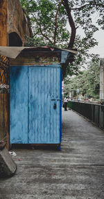 Closed wooden door of old building