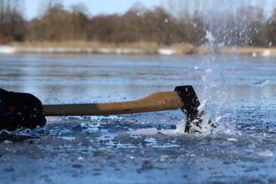 Close-up of water splashing on land