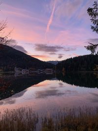 Scenic view of lake against sky during sunset