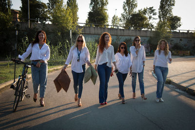 Young women walking together