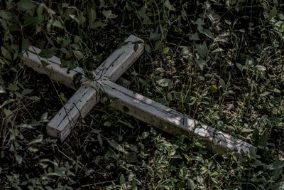 High angle view of abandoned field