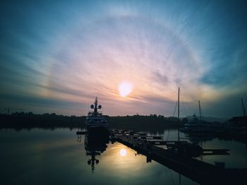 View of marina at sunset
