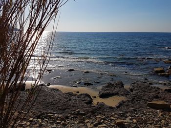 Close-up of sea against clear sky