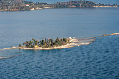 Aerial view of the rabbit island in the lake garda