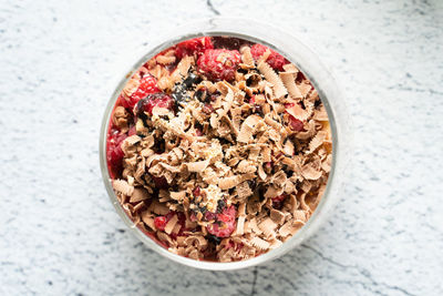 High angle view of breakfast on table