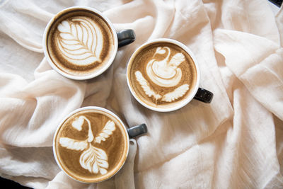 High angle view of coffee on table