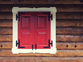 Close-up of wooden door of building