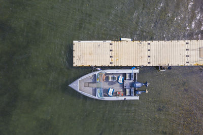 High angle view of boat moored on river