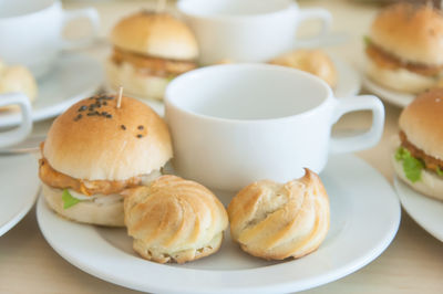 Close-up of breakfast served on table