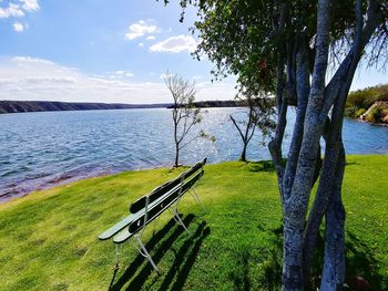 Scenic view of lake against sky