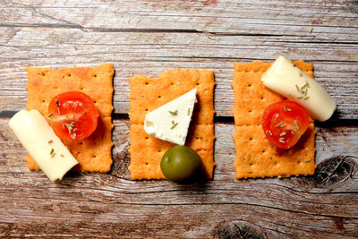 High angle view of breakfast served on table