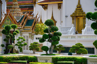 View of temple against building