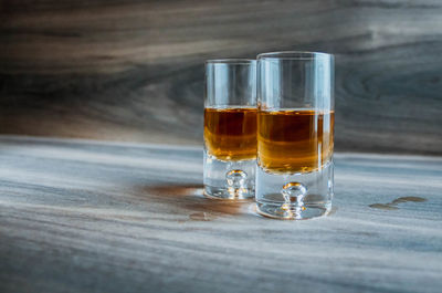 Close-up of beer in glass on table