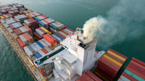 Smoke exhaust gas emissions from cargo lagre ship ,marine diesel enginse exhaust gas 
