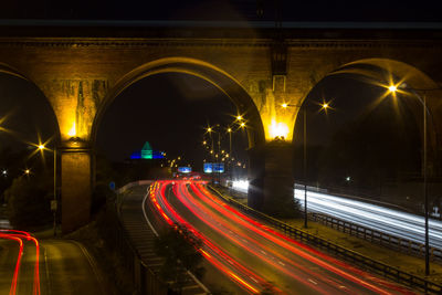 Light trails on road at night