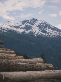 Scenic view of snowcapped mountains against sky