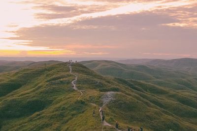 Scenic view of mountains against sky during sunset