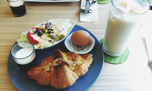 High angle view of breakfast served on table