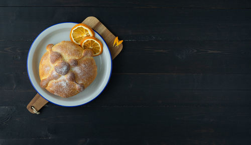 High angle view of breakfast on table