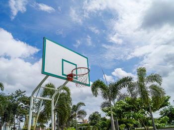 Low angle view of basketball hoop against sky