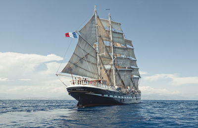 Ship on sea against sky