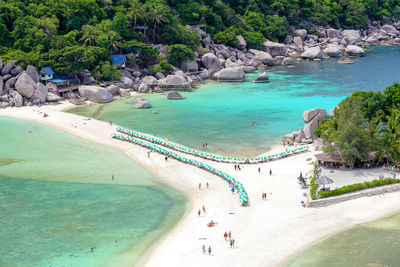 High angle view of people on beach