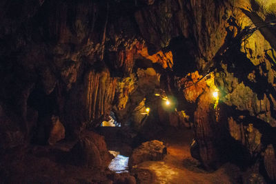 High angle view of rock formations at night