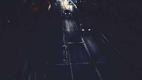 High angle view of road in city at night